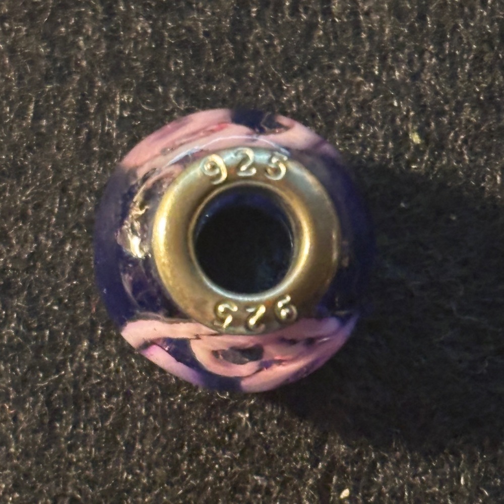 Sterling Silver/925 Pink and Blue Glass Bead Charm